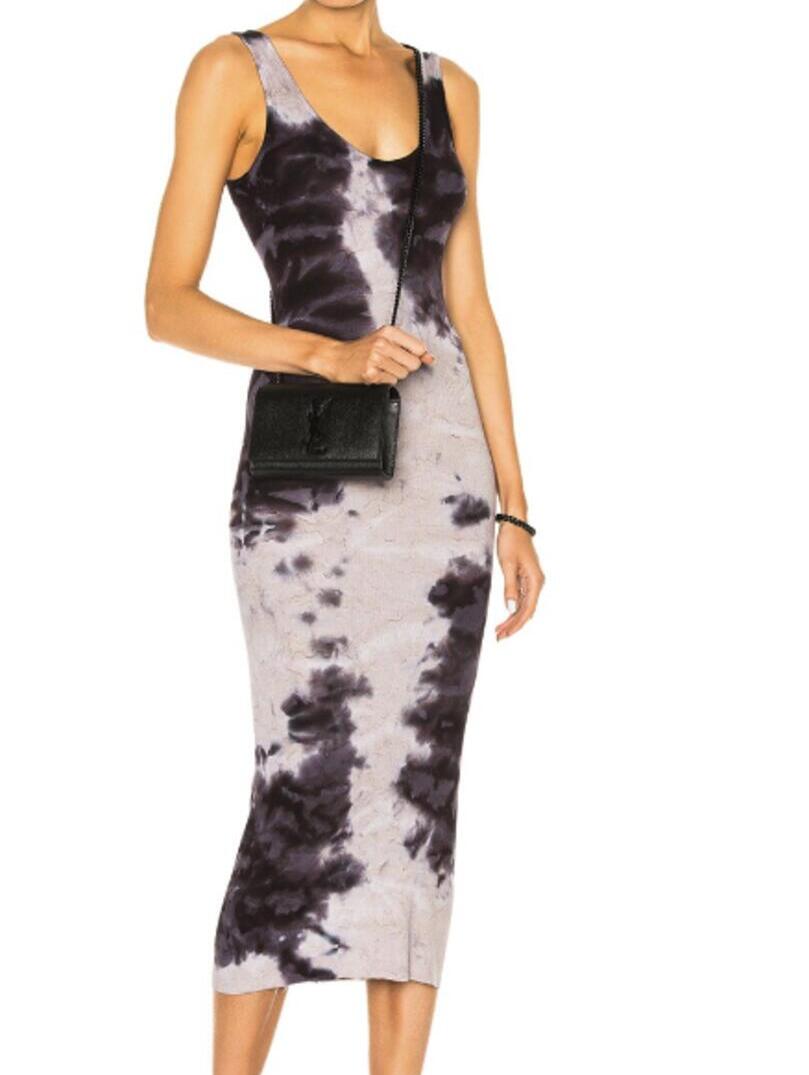 Enza Costa Rib Night Shade Silk Blend Tank Raw Hem Midi Dress - Size - Small
